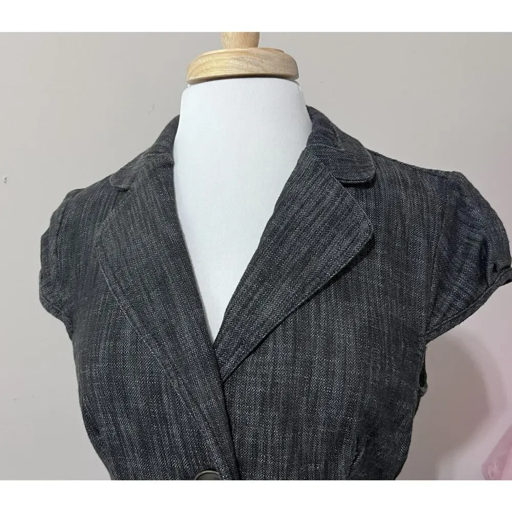 D.F.A New York Y2K Denim Blazer Top Womens M Stretch Cap Sleeve Dark Academia